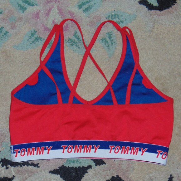 Tommy Hilfiger Sports Bra Cross Back Blue Red Logo Strappy Classic Y2K Womens S - Picture 2 of 3